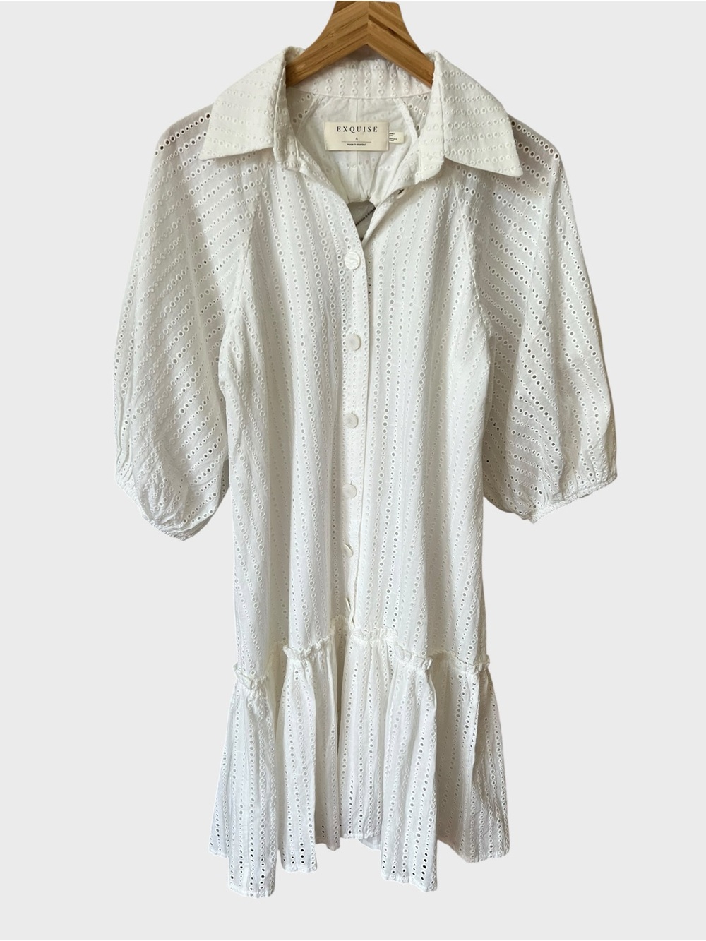 EXQUISE White tobie Eyelet Button-Front Shirt Dress